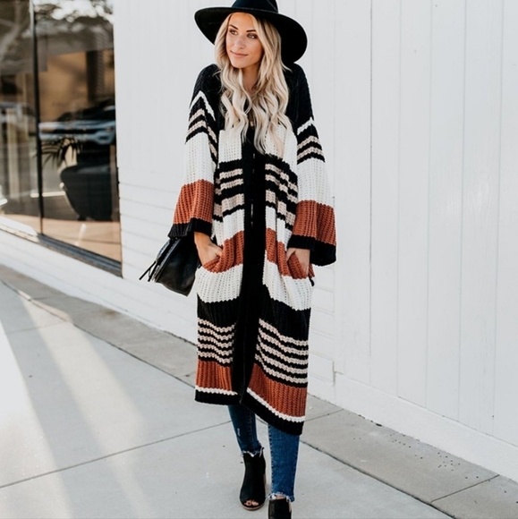 Gorgeous Autumn Spice Colorblock Cardigan Sweater - Picture 2 of 12